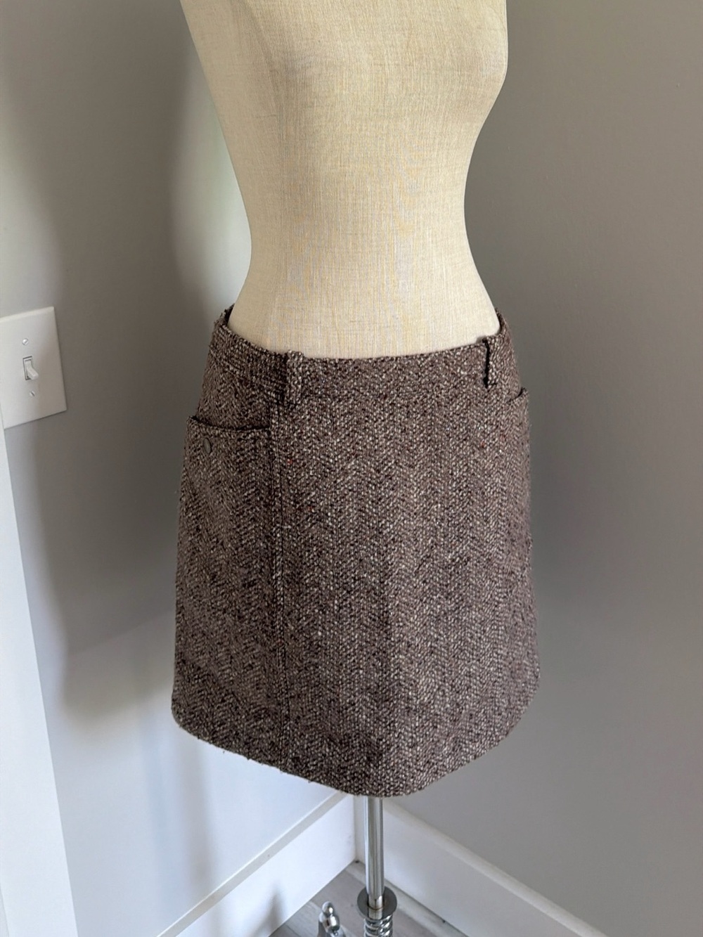 2011 Eddie Bauer Brown Tweed Herringbone Lined Pocket Pencil Skirt Zip, 6